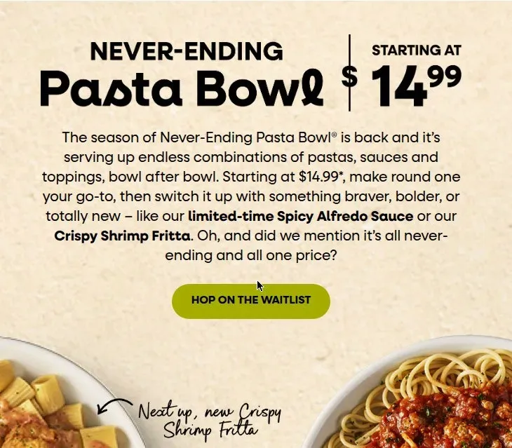 Olive Garden Never-Ending Pasta Bowl