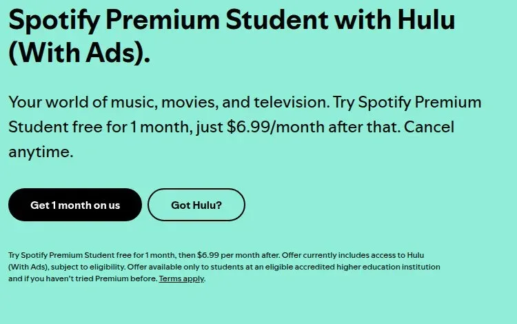 Spotify Premium Student with Hulu