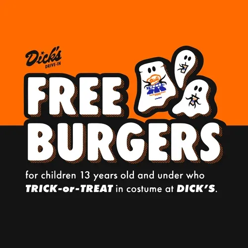 Dick's Drive-In free cheeseburger or hamburger for kids 13 and under in costume on Halloween