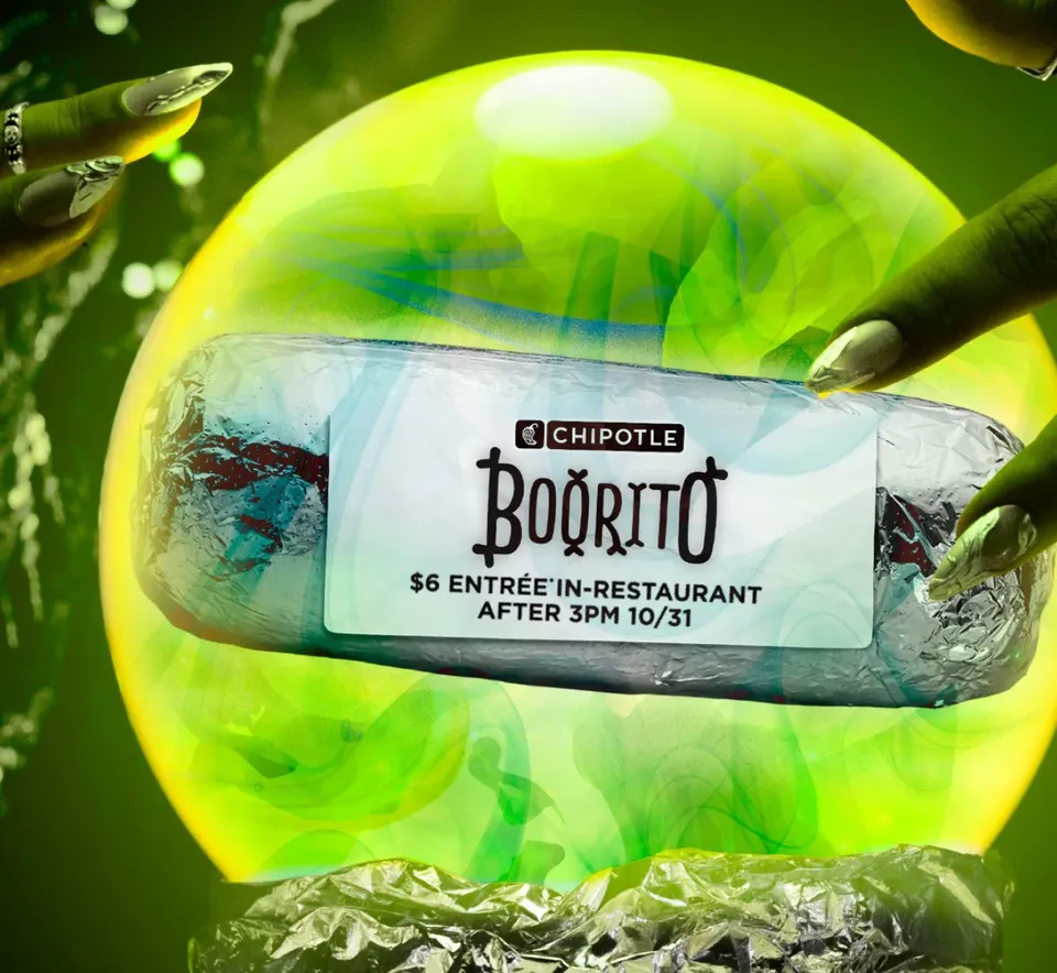 Chipotle Boorito: $6 entrée in-restaurant after 3pm Oct 31, costume required