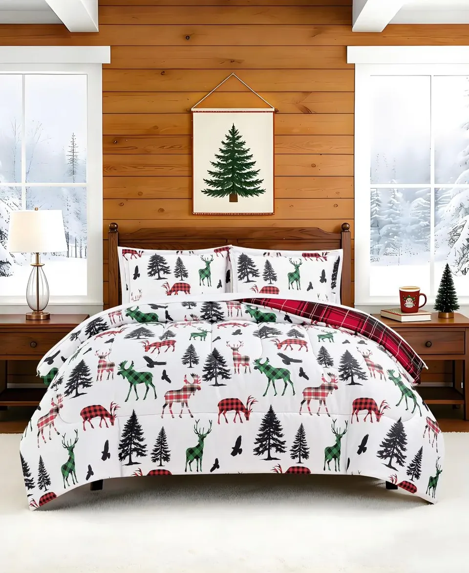 Macy's Winter Scene Deer 3-Piece Reversible Comforter Set $21.99 (73% off)