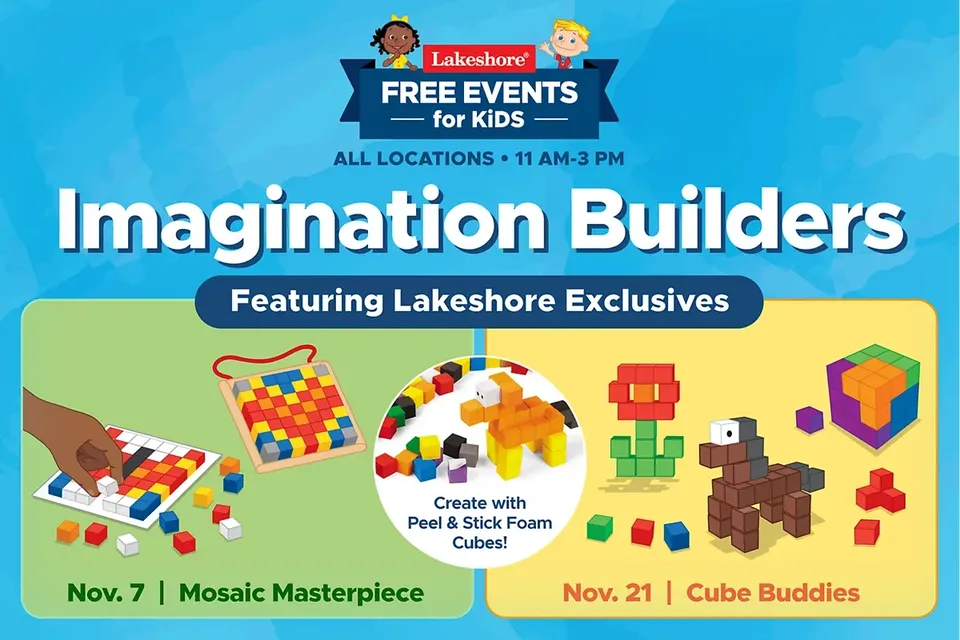 Lakeshore Learning free in-store kids events Nov 7 and Nov 21, 11 AM-3 PM