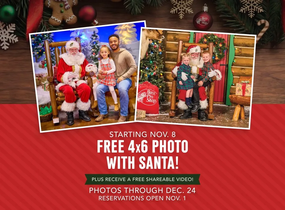 Bass Pro Shops Santa's Wonderland: free 4x6 photo with Santa Nov 8-Dec 24